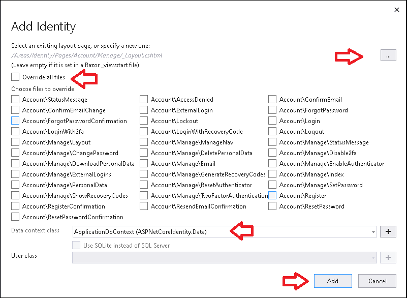 Add Identity Scaffold dialog box