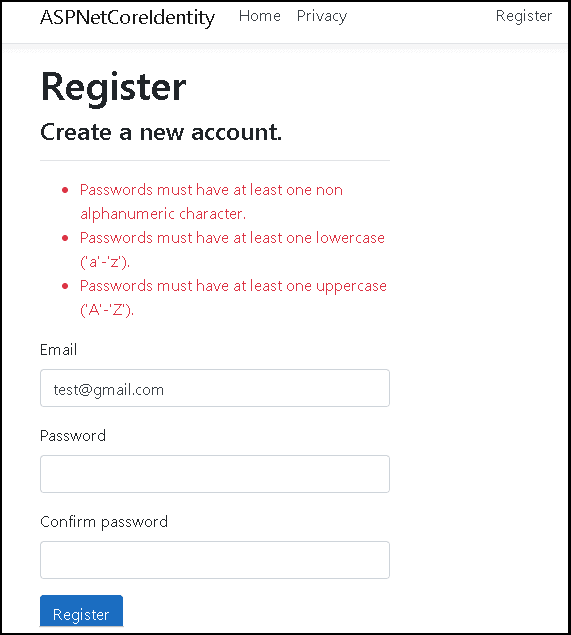 Password Validation in Register Form