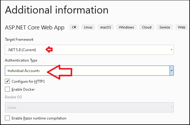 Select Individual Accounts to install ASP.NET Core Identity