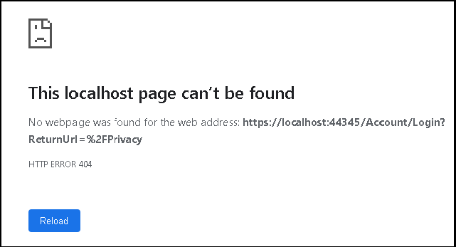 This Localhost page cant be found in ASP.NET Core Identity