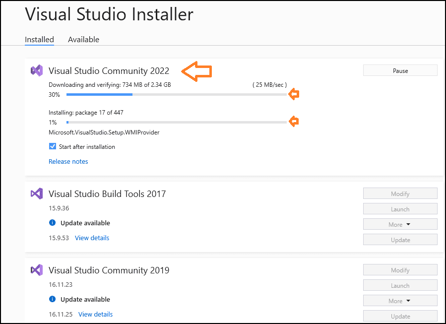 Visual Studio Installation in Progress