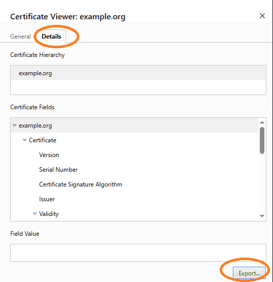Export the certificate
